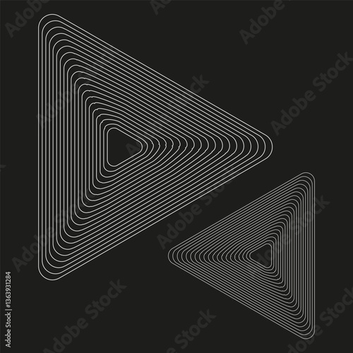 Obraz na płótnie Geometric triangle icon. Concentric line effect. Black background contrast. Vector optical illusion. w salonie