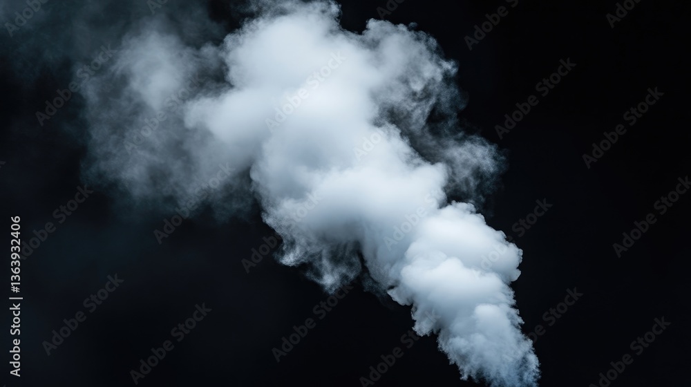 Naklejka premium Dense white smoke plume against black background