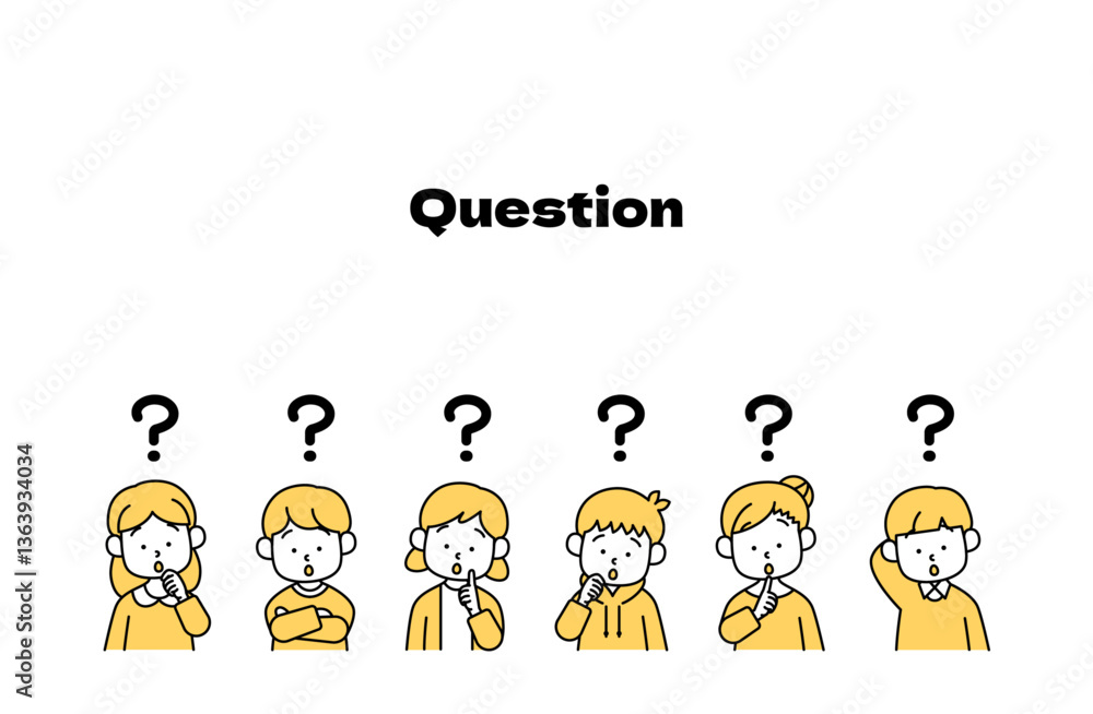 疑問を持つ子供たちのベクターイラストセット 質問 はてな 不思議 謎 好奇心