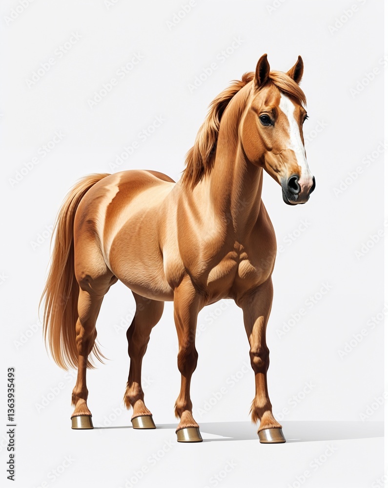 Obraz premium Chestnut horse on plain white background minimalist clean cartoon style illustration