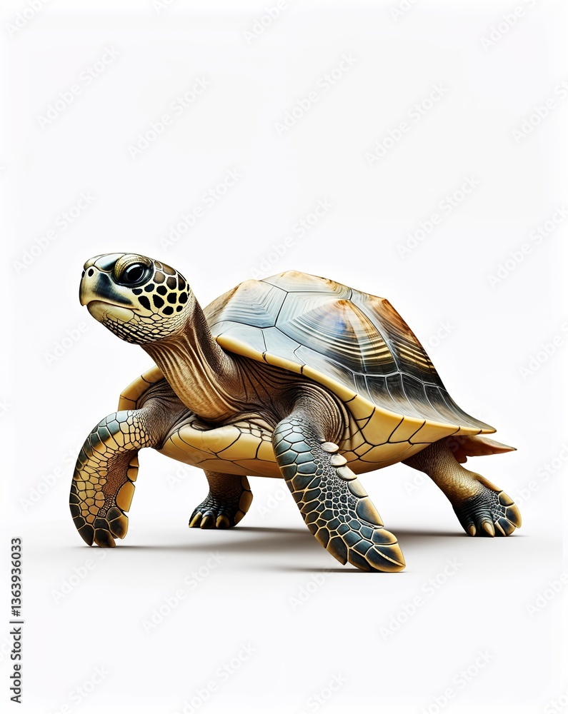 Obraz premium Green turtle on plain white background minimalist clean cartoon style illustration