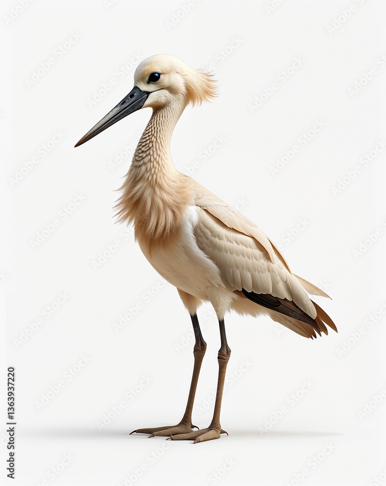 Fototapeta premium White stork on plain white background minimalist clean cartoon style illustration