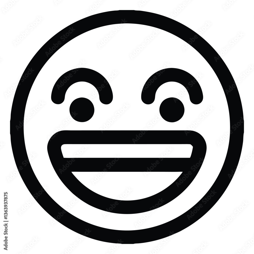 Black Smiling Face Emoji Icon with Raised Eyebrows and Wide Smile – Playful, Fun Graphic for Design Black Smiling Face Emoji Icon with Raised Eyebrows and Wide Smile – Playful, Fun Graphic for Design