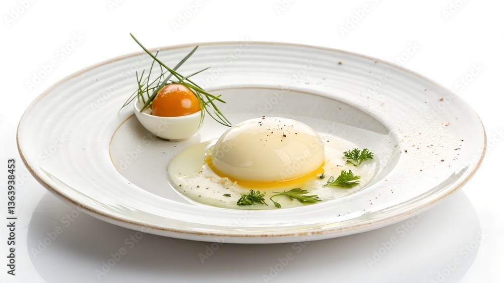 Plate with a single small egg placed on a white background for culinary presentation or food photography
Plate with a single small egg placed on a white background for culinary presentation or food photography