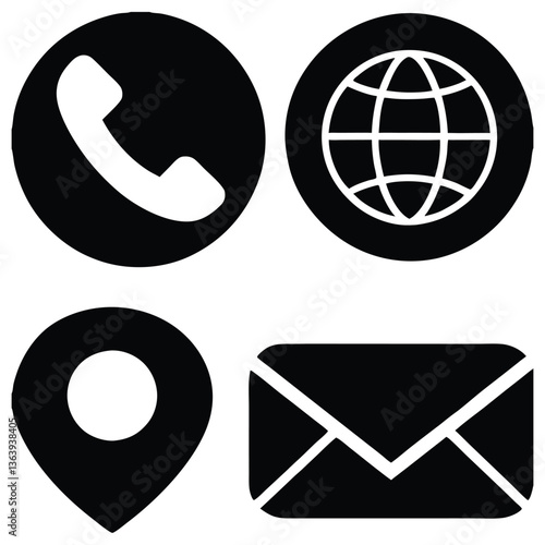 Phone, Location, Globe, and Envelope Icons for Communication and Contact Information