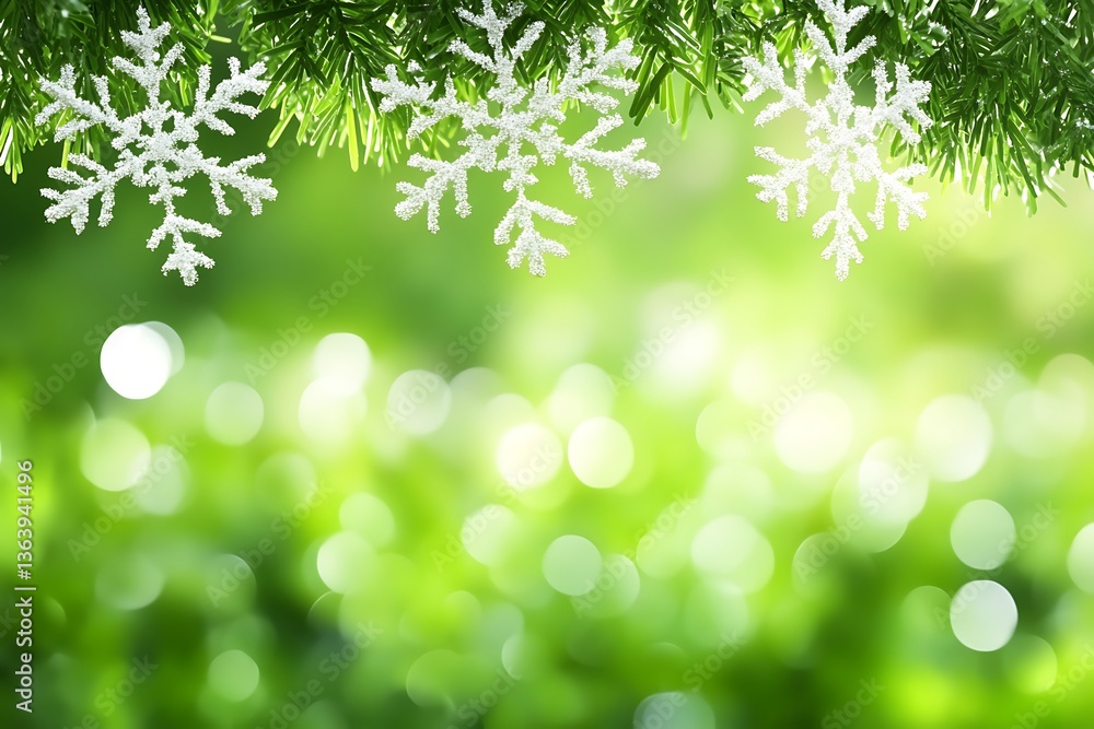 Obraz premium Festive Snowflakes, Green Background