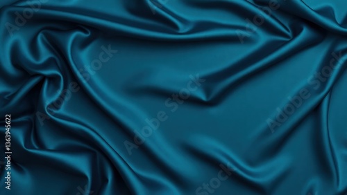 Wallpaper Mural Dark blue green silk satin background. Beautiful soft folds on the smooth surface of the fabric. Luxury background with copy space for design. Wide banner. Top view. Flat lay. Torontodigital.ca