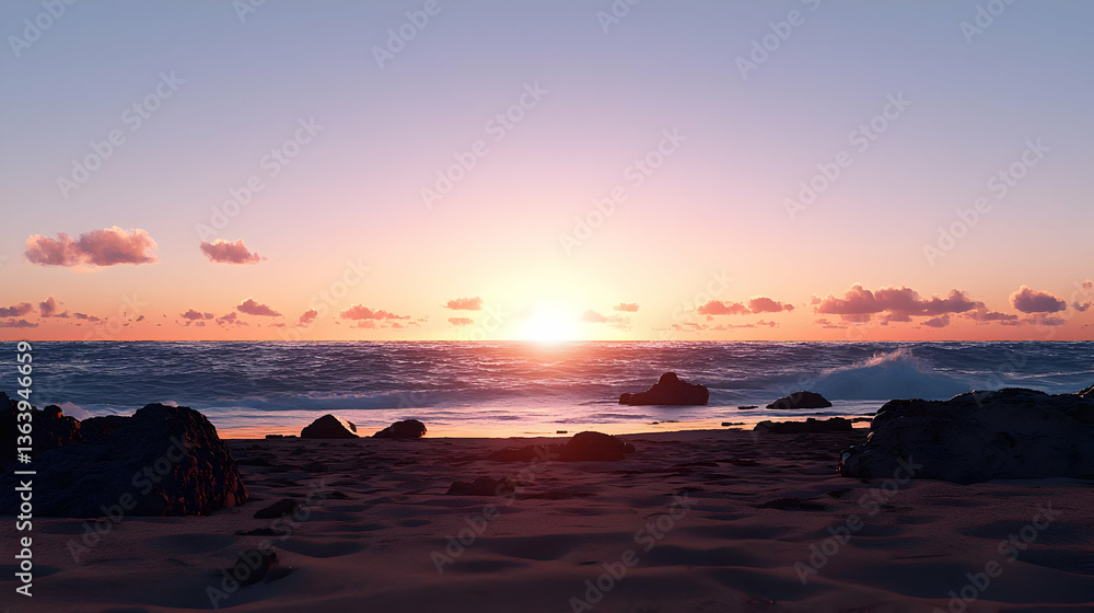 Obraz premium Pixelated Sunset Over Ocean Waves With Golden Sunlight and Orange Hues
