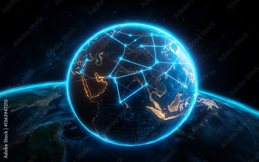 Obraz premium Global Network, Night Earth