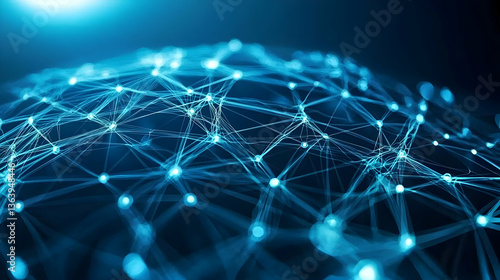 Abstract Blue Network Sphere With Connected Points Representing Digital Connectivity on Dark Background