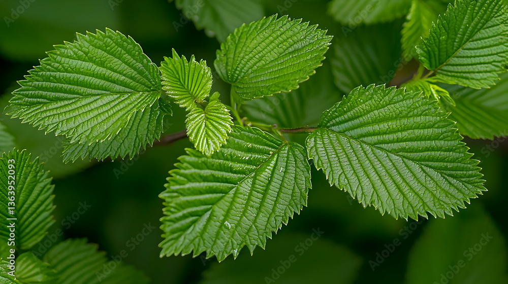 Detailed Macro Shot Of Green Leaves With Textured Veins Displaying Natural Growth Detailed Macro Shot Of Green Leaves With Textured Veins Displaying Natural Growth