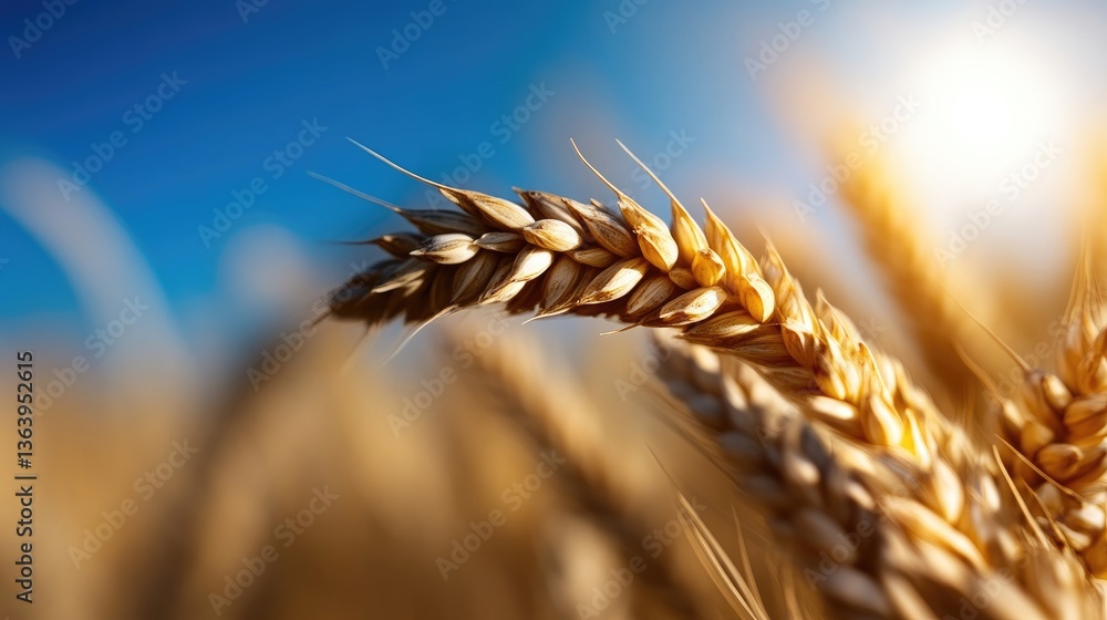 Golden wheat ears under a vibrant blue sky Golden wheat ears under a vibrant blue sky