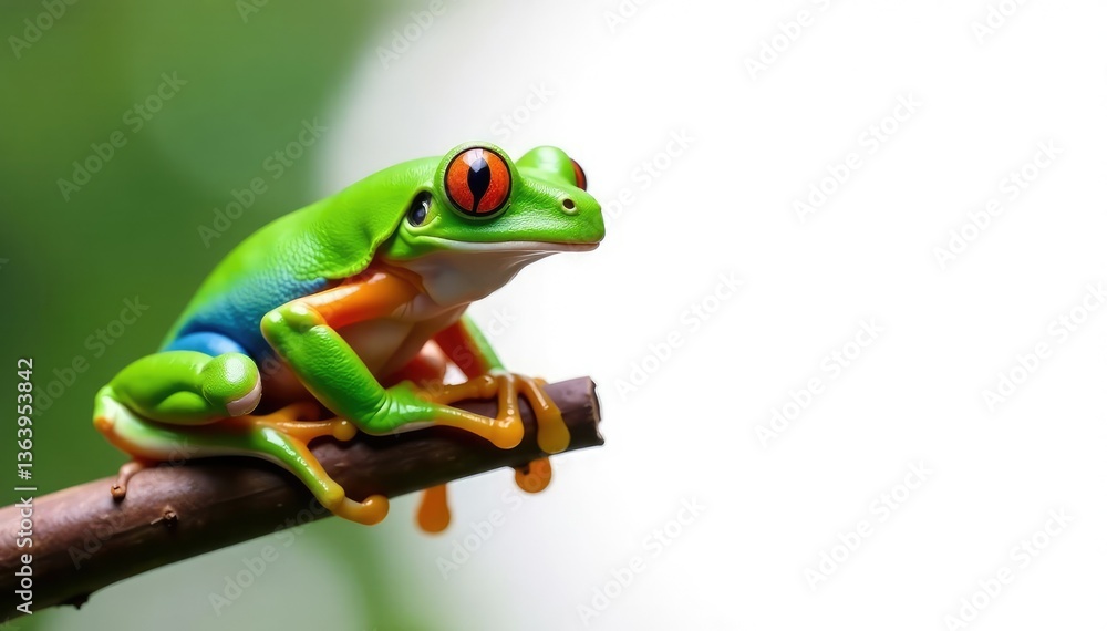 Obraz premium Green tree frog perched on white, vibrant colors, one, green frog, legs