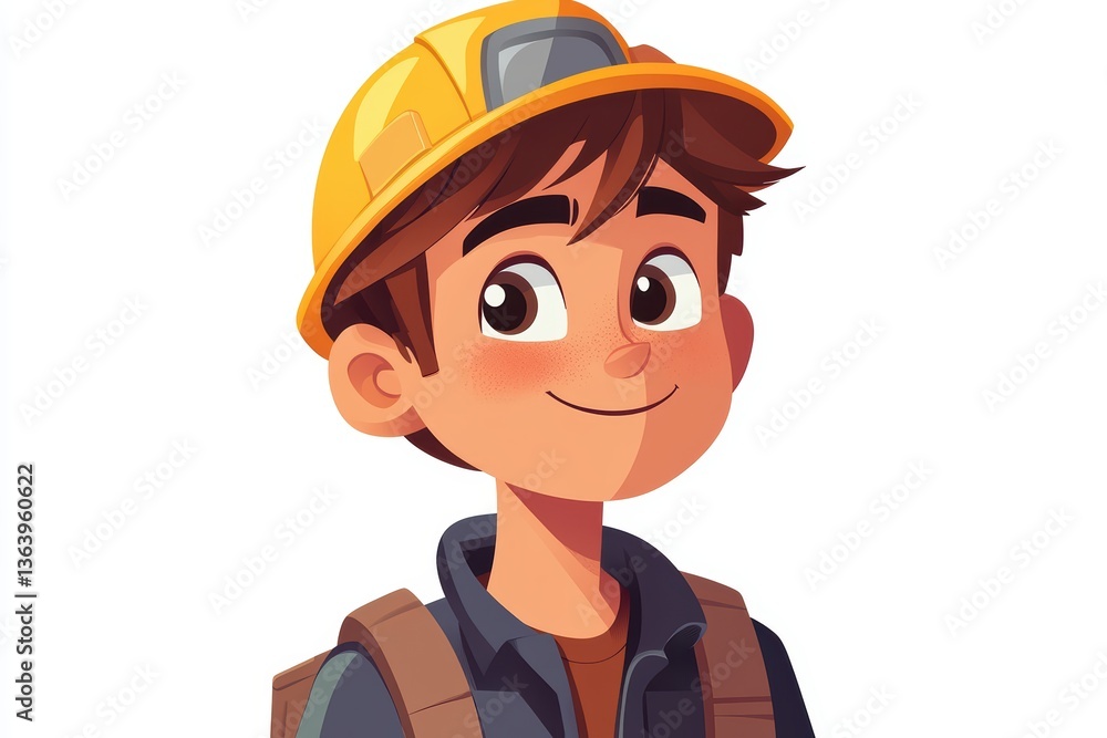 Illustration of a Smiling Young Boy Wearing Hard Hat and Backpack Illustration of a Smiling Young Boy Wearing Hard Hat and Backpack