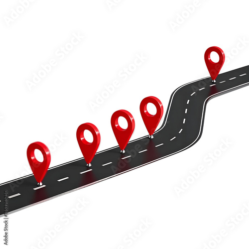 Winding Asphalt Road with Traffic Signs on White Background