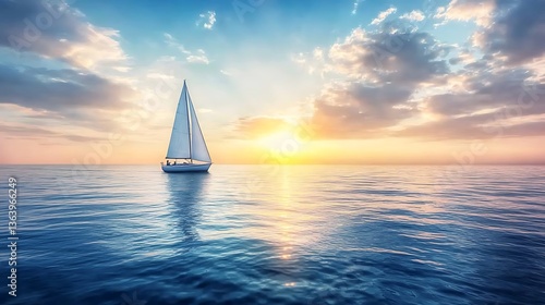 Sailboat at sunset on calm ocean. (4)