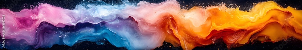 Fototapeta premium Colorful Smoke Abstract: Swirling clouds of vibrant hues dance across a dark expanse, creating an abstract spectacle of color, texture, and movement.