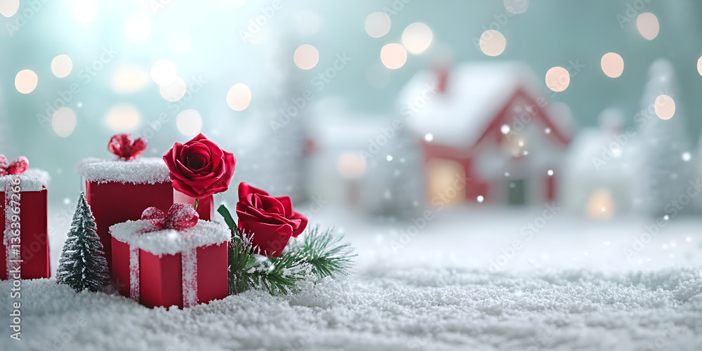 Christmas Gifts and Roses in a Snowy Winter Wonderland Christmas Gifts and Roses in a Snowy Winter Wonderland