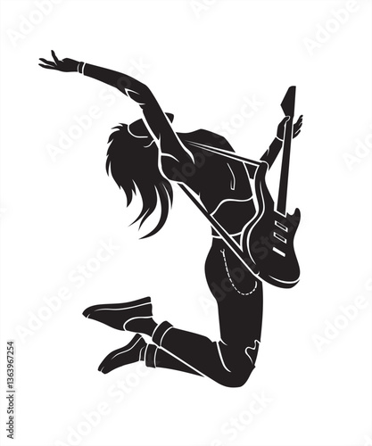 Electric Female Guitarist Musician Leaping