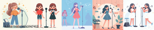 vector of boy singing with microphone