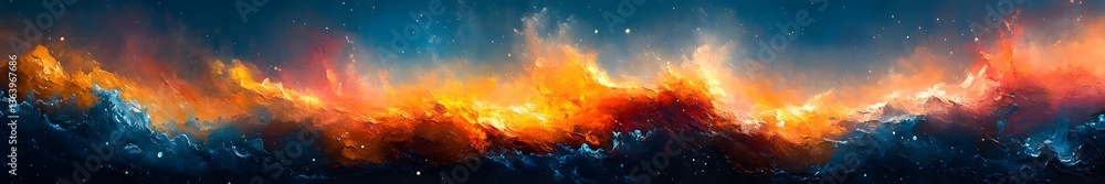 Fototapeta premium Fiery Skies: An artistic and abstract depiction of an atmospheric phenomenon featuring swirling colors reminiscent of fire, smoke, and clouds, evoking a sense of awe and wonder.