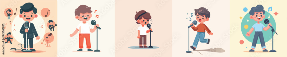 vector of boy singing with microphone vector of boy singing with microphone