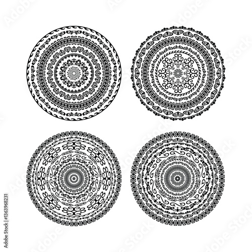 Vector round ethnic element, circular Altai national ornament, decorative design templates, isolated on white background