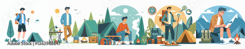 vector of young people camping