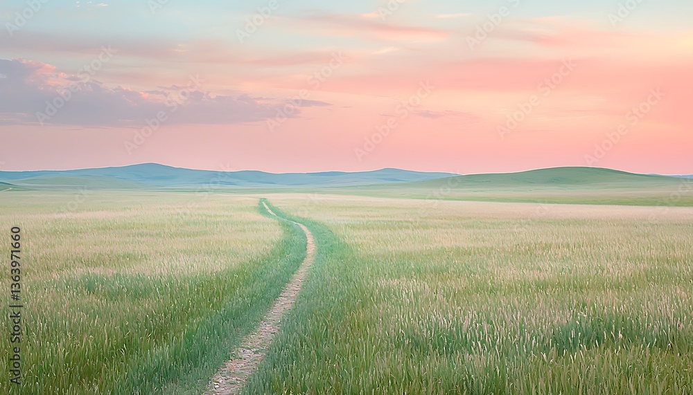 Fototapeta premium Sunset Path Across Rolling Fields.