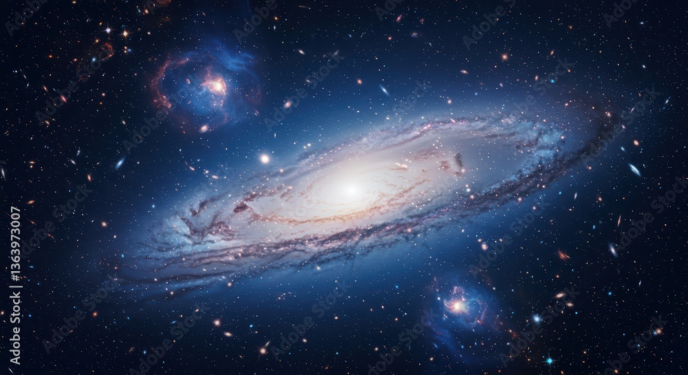 Fototapeta premium Magnificent Spiral Galaxy View with Stars and Nebulae in Deep Space