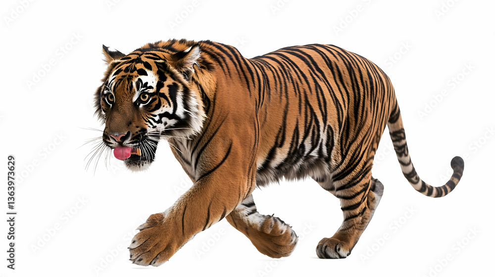 Obraz premium Tiger Walking Against White Background