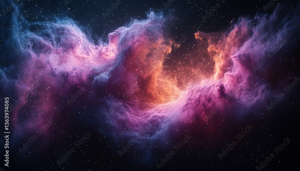 A beautiful colorful cosmic nebula fills the dark starry space A beautiful colorful cosmic nebula fills the dark starry space