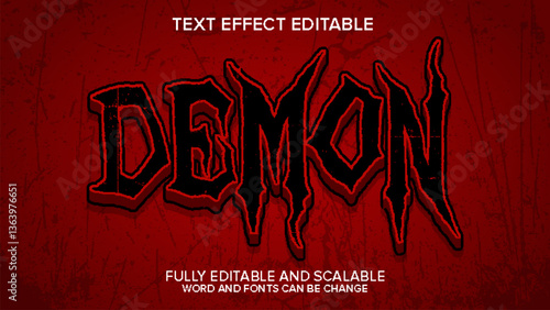3D text effect demon red vector editable