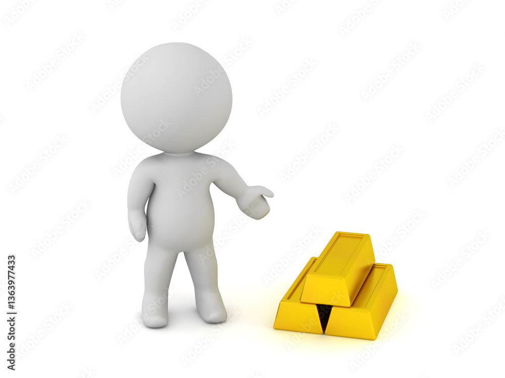 3D character with some small gold bars 3D character with some small gold bars