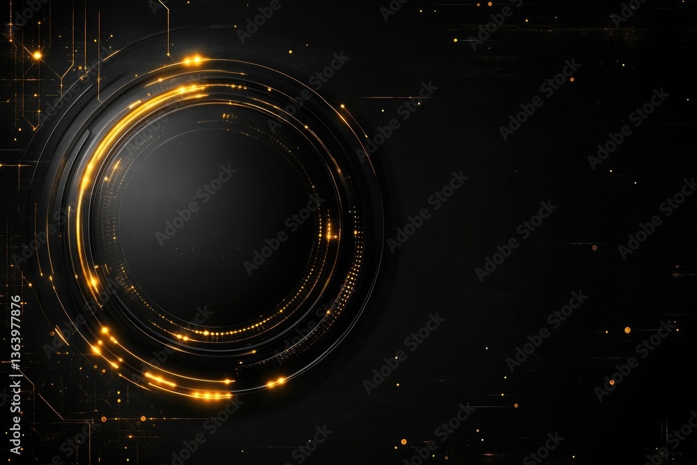 Obraz premium Abstract digital circuit background with glowing golden rings