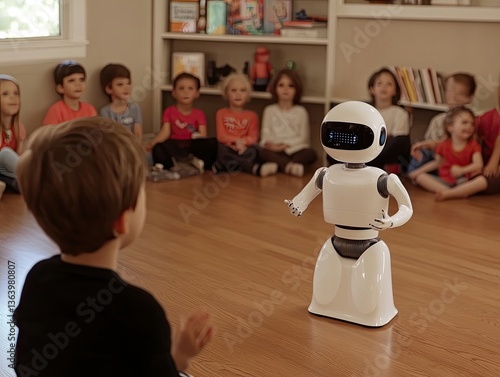 Robot teaches preschool class.