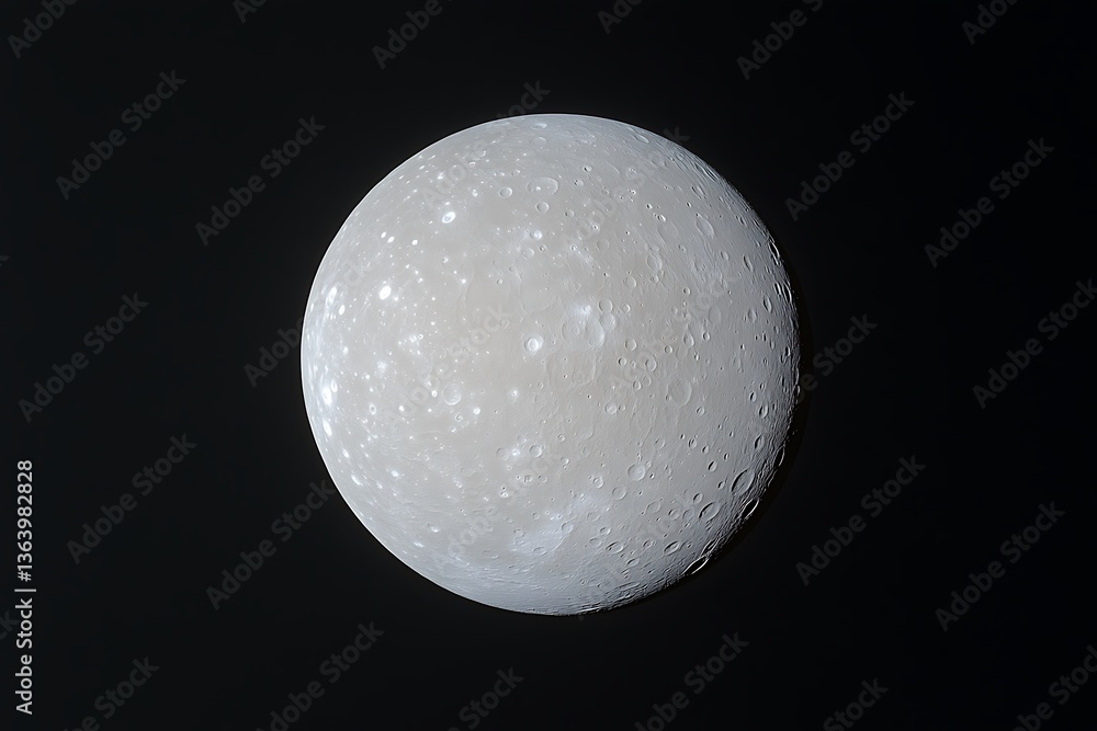 A spherical celestial body displaying craters against a vast black background