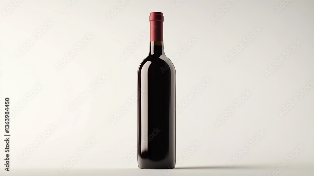 Single dark glass wine bottle with red cap on white background. Single dark glass wine bottle with red cap on white background.