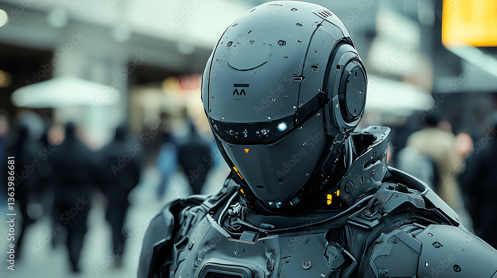 Fototapeta premium Futuristic Robotic Android: Exploring the World of Advanced Cybernetic Innovations in Urban Cityscapes