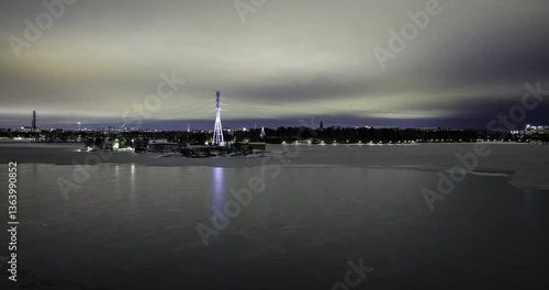 Wallpaper Mural Aerial hyperlapse over ice, in front of Hietaniemi, winter evening in Helsinki Torontodigital.ca