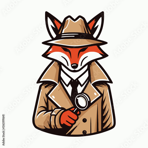 Clever fox detective with a magnifying glass vector mascot logo