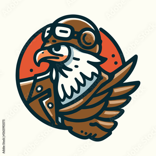 Strong eagle wearing aviator goggles and pilot uniform vector mascot logo illustration