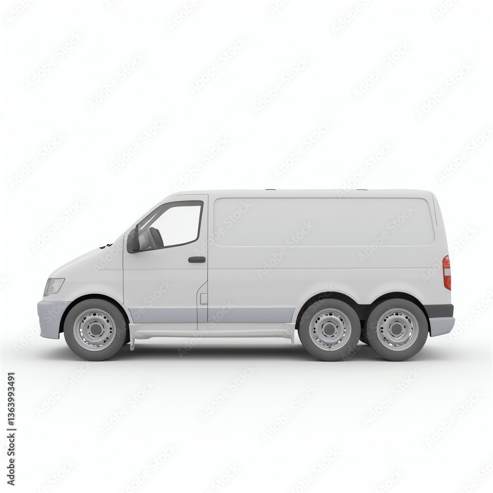 Side view of a white delivery van on a plain background. Side view of a white delivery van on a plain background.