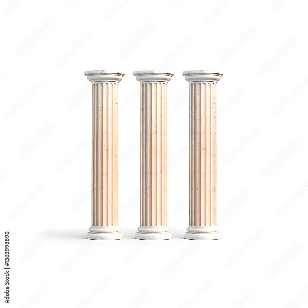 Obraz premium Three Classic Columns with White Background.