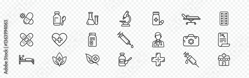 Medical and Healthcare Icons Set for Wellness and Treatment, Pharmacy Solid Set - Medicine, Healthcare, and Prescription Vector Collection