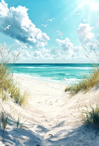 Wallpaper Mural A beautiful beach scene with seagulls and clear sky Torontodigital.ca