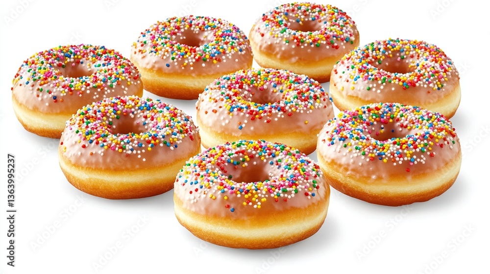 Nine glazed donuts with sprinkles. Nine glazed donuts with sprinkles.