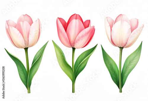 Wallpaper Mural Elegant Pink Tulip Bouquet – Isolated on White Background Torontodigital.ca