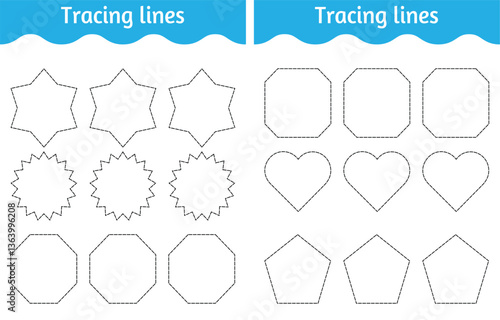 Vector illustration. Coloring book letter for kids. Worksheet for preschool, kindergarten, and school age. Trace line.