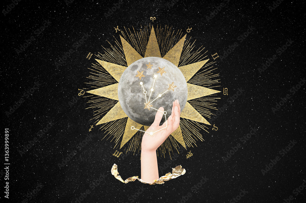Astrology full moon background, aesthetic celestial collage